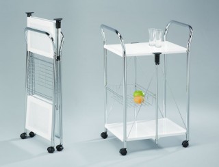 Foldable Steel Plate Serving Trolley Cart - SA017 | White perforated panels